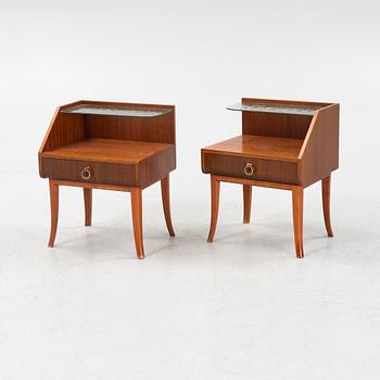 A pair of Swedish Modern mahogany veneered bedside tables, 1940's.