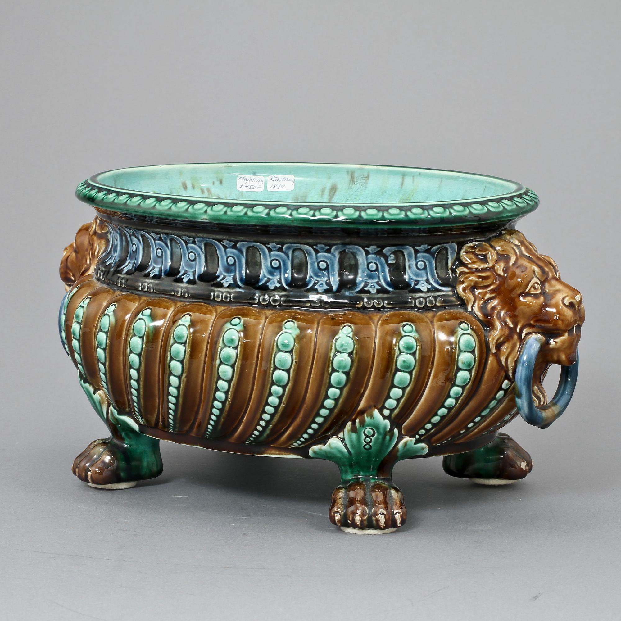 JARDINIERE, majolika, Rörstrand, sekelskiftet 1800/1900.