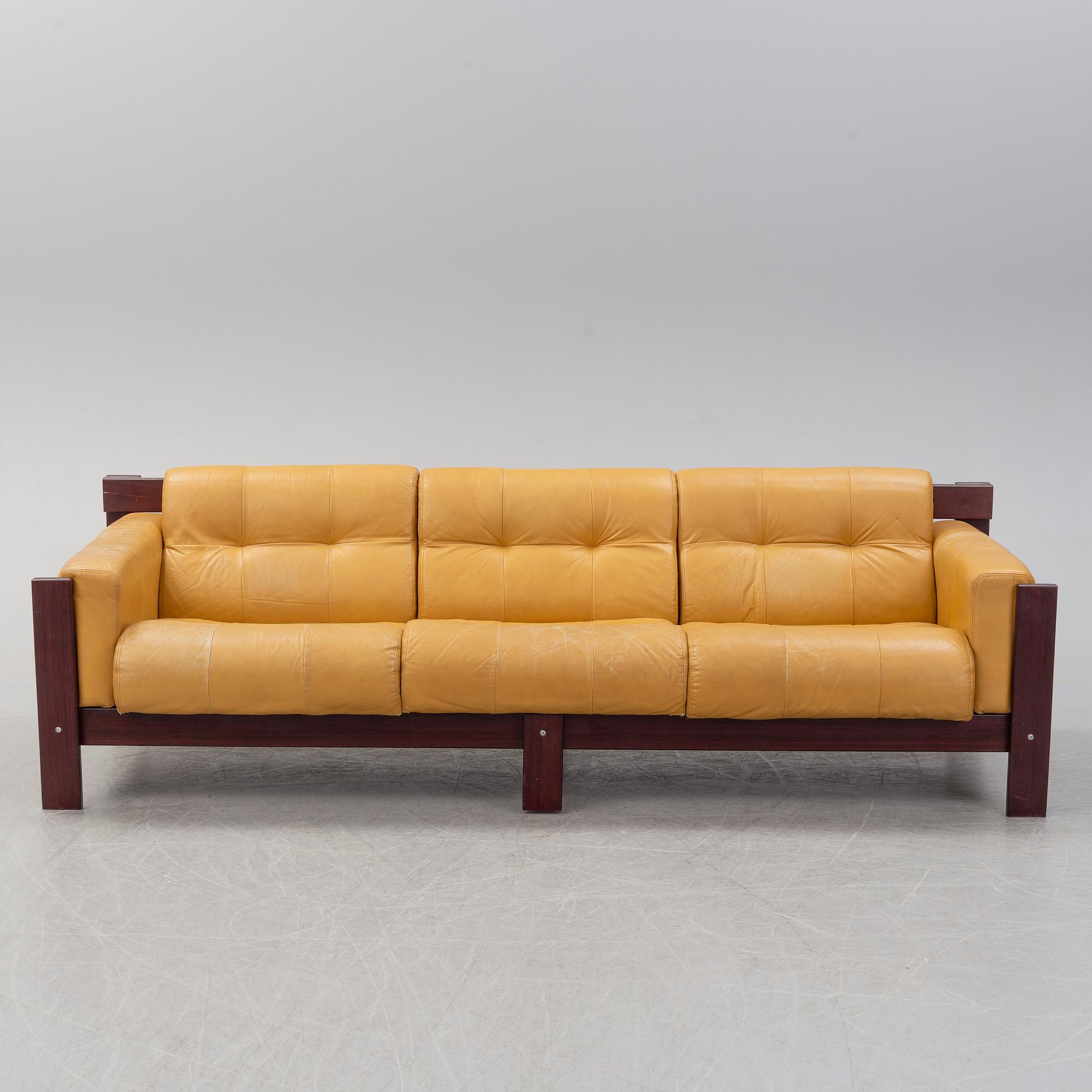 A set of two leather sofas with an easy chair from  Percival Lafer,  Lafer SA, late 20th century.