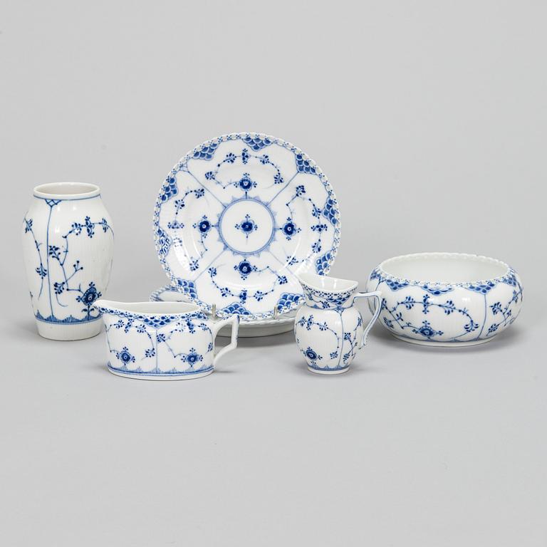 A 16-piece porcelain mocha service, "Musselmalet", half-lace and full-lace, Royal Copenhagen, Denmark.