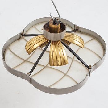 Lars Holmström, a brass and steel framed Swedish Grace ceiling lamp, Arvika Sweden 1920-30's.