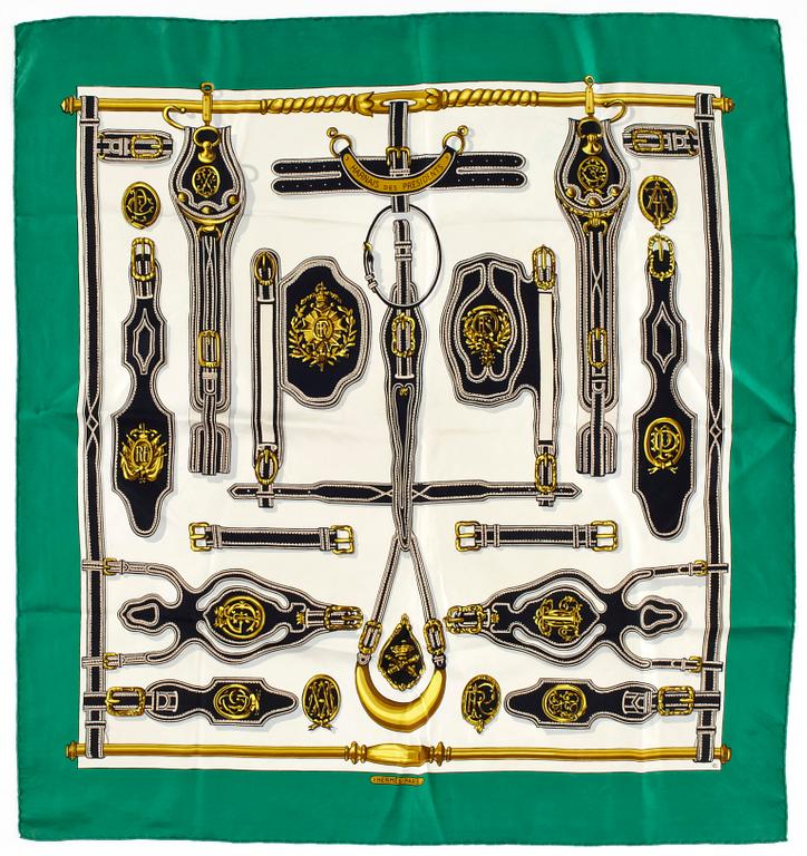 SCARVES, 2 st, siden, "Harnais des Presidents" samt "Brides de Gala", Hermés, Paris.