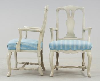KARMSTOLAR, ett par, rokokostil, K. A Roos, Helsingborg, 19/2000-tal.