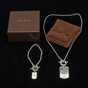 HALSKÄNK samt ARMLÄNK, sterlingsilver, Gucci, Italien, 2000-tal. Vikt 46 g.