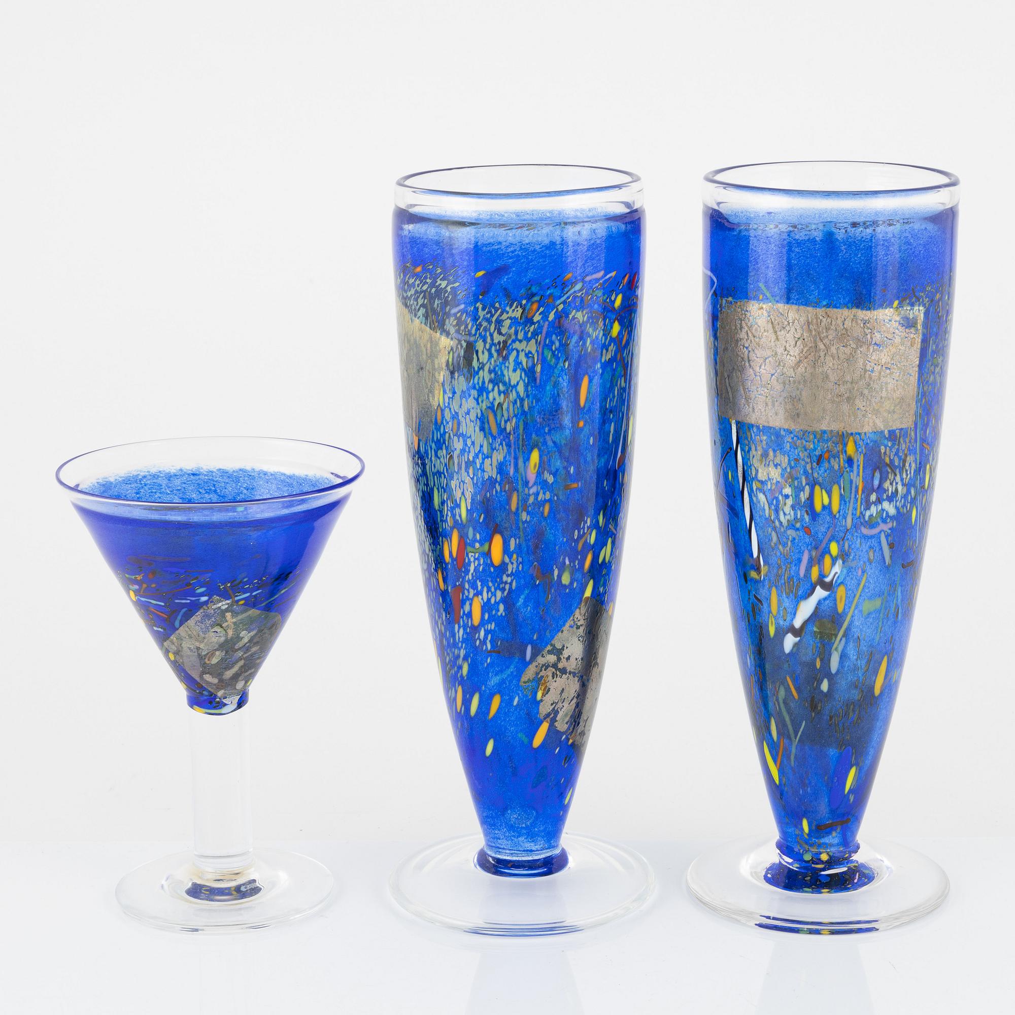 Bertil Vallien, two vases and a goblet, Kosta Boda Artist Collection.