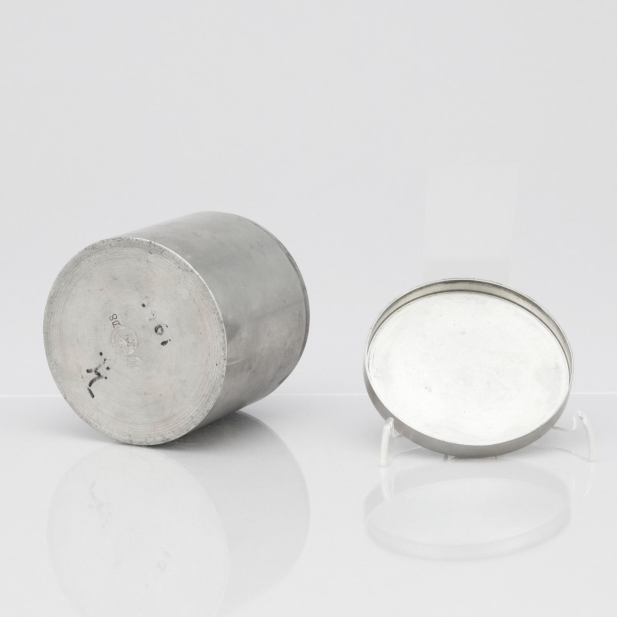 Björn Trägårdh, or Nils Fougstedt, a pewter lidded jar, Svenskt Tenn, Stockholm 1930.