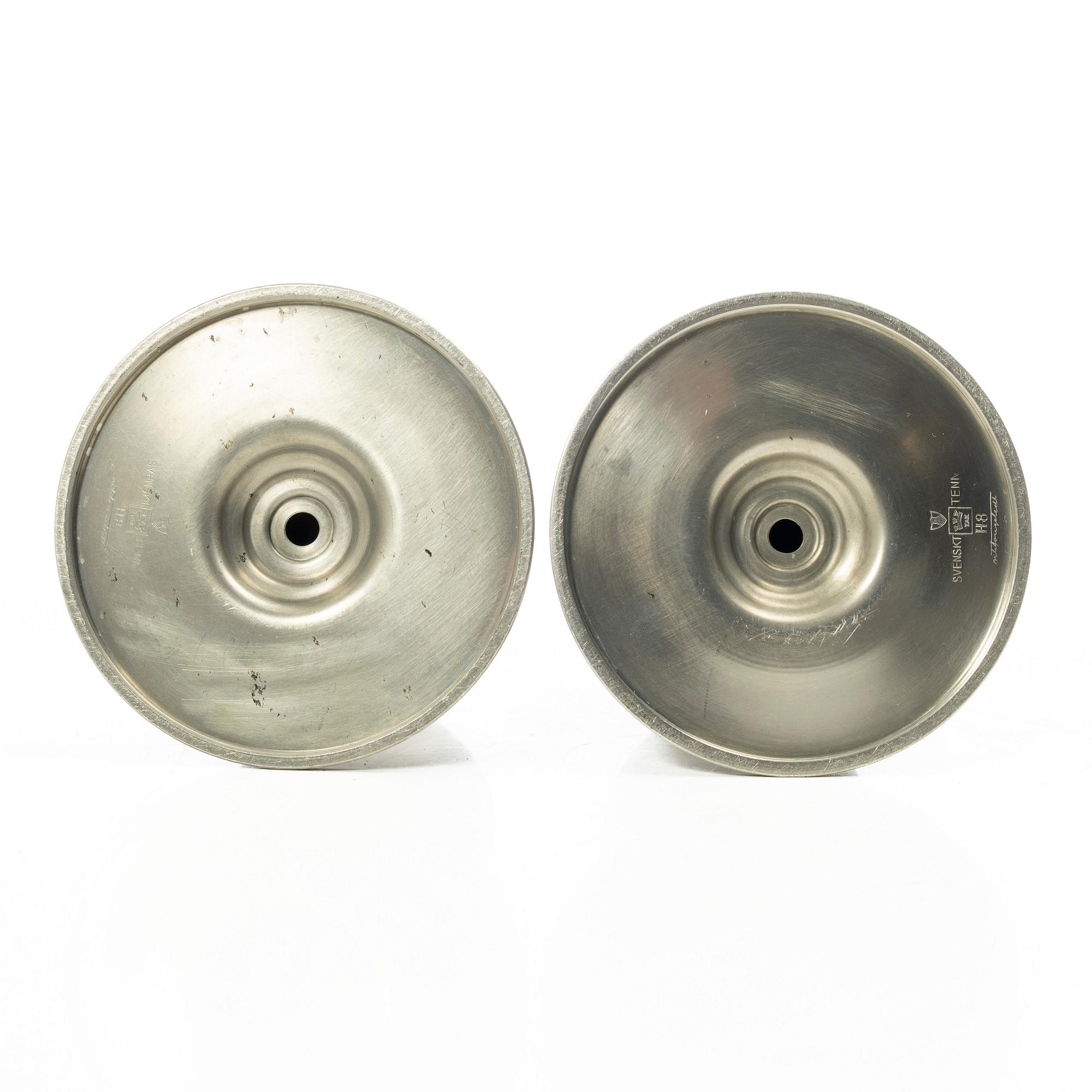 Nils Fougstedt, Ljusstakar, ett par, tenn, art deco, Fabriksaktiebolaget Kronsilver FAK, Stockholm 1934.