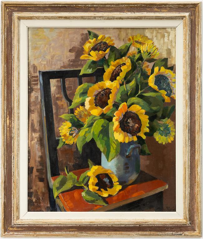 Rudolf Gowenius, Sunflowers in a Blue Vase.