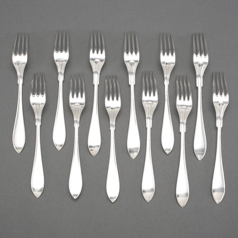 GAFFLAR, 12 st, silver, "Svensk Spetsig", GAB, Stockholm 1900-talets första hälft. Ca 435 gram.