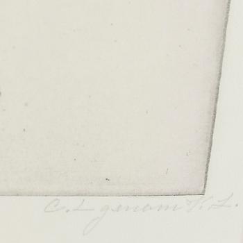 CARL LARSSON, etching, posthumously signed "C.L genom K.L. [Karin Larsson, the artist's widow] in pencil. Executed 1919.