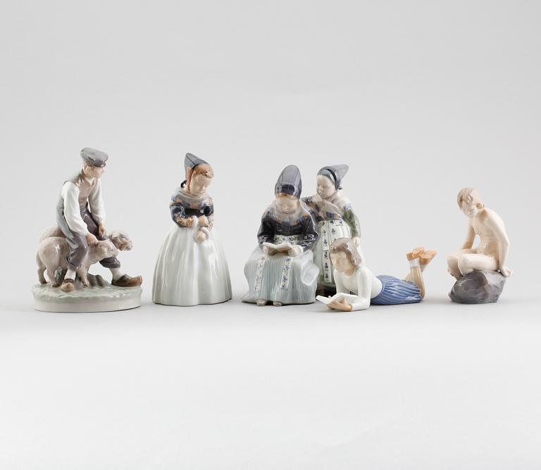 FIGURER, 5 st, porslin, Royal Copenhagen samt Bing & Gröndahl.