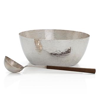 Tapio Wirkkala, a silver punch bowl with silver and rosewood ladle, Kultakeskus, Hämeenlinna, 1974.