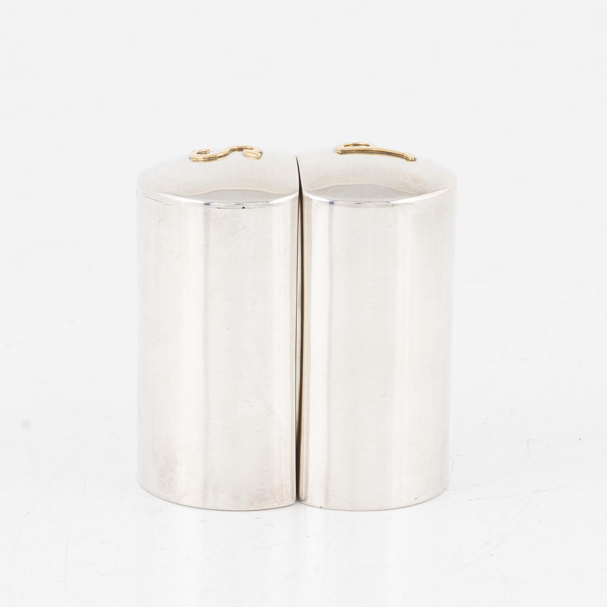 Henrik Ingemansson, salt- och pepparkar, sterlingsilver och 18k guld, Stockholm 2002.