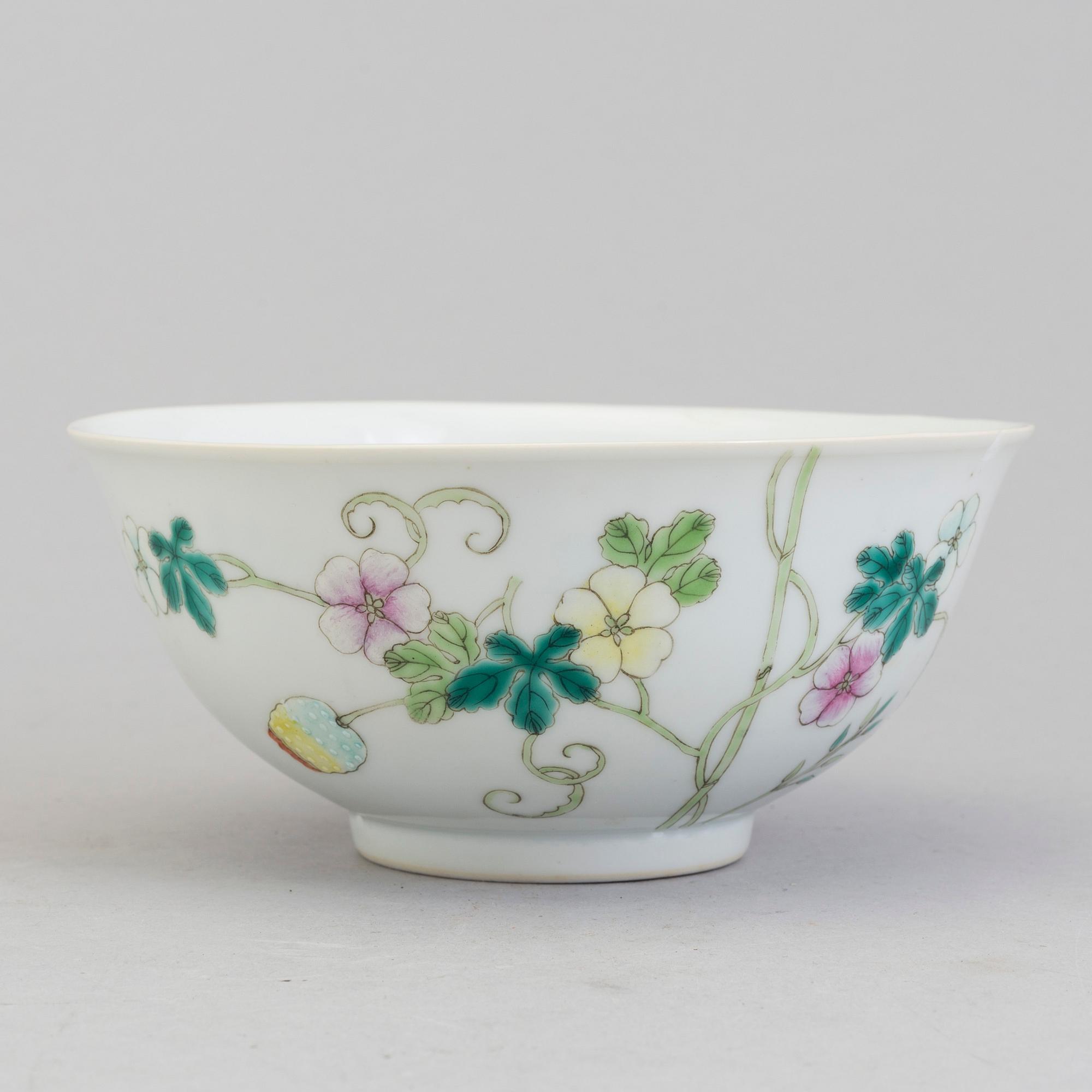 A Chinese famille rose porcelain bowl, Republic, early 20th century with Hongxians mark to the base.