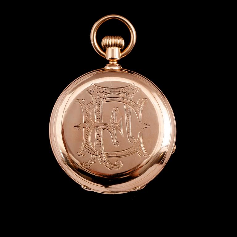 FICKUR, 18 k guld, Patek Phillippe, Genève,savonett, daterad september 1884. Total vikt med urverk 122 g.