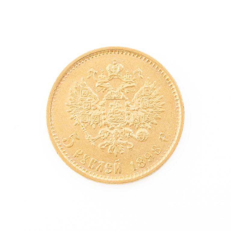 Guldmynt, Nikolaij II, Ryssland, 5 Rubel, 1898.