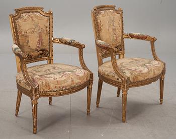 KARMSTOLAR, ett par, Louis XVI-stil.