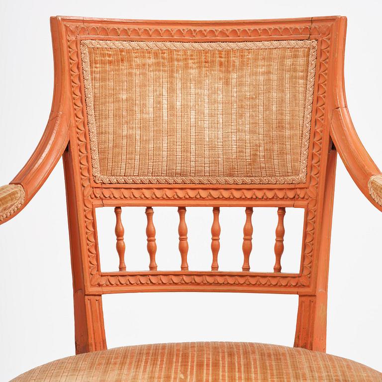 A pair of Gustavian armchairs by J E Höglander (1777-1813).