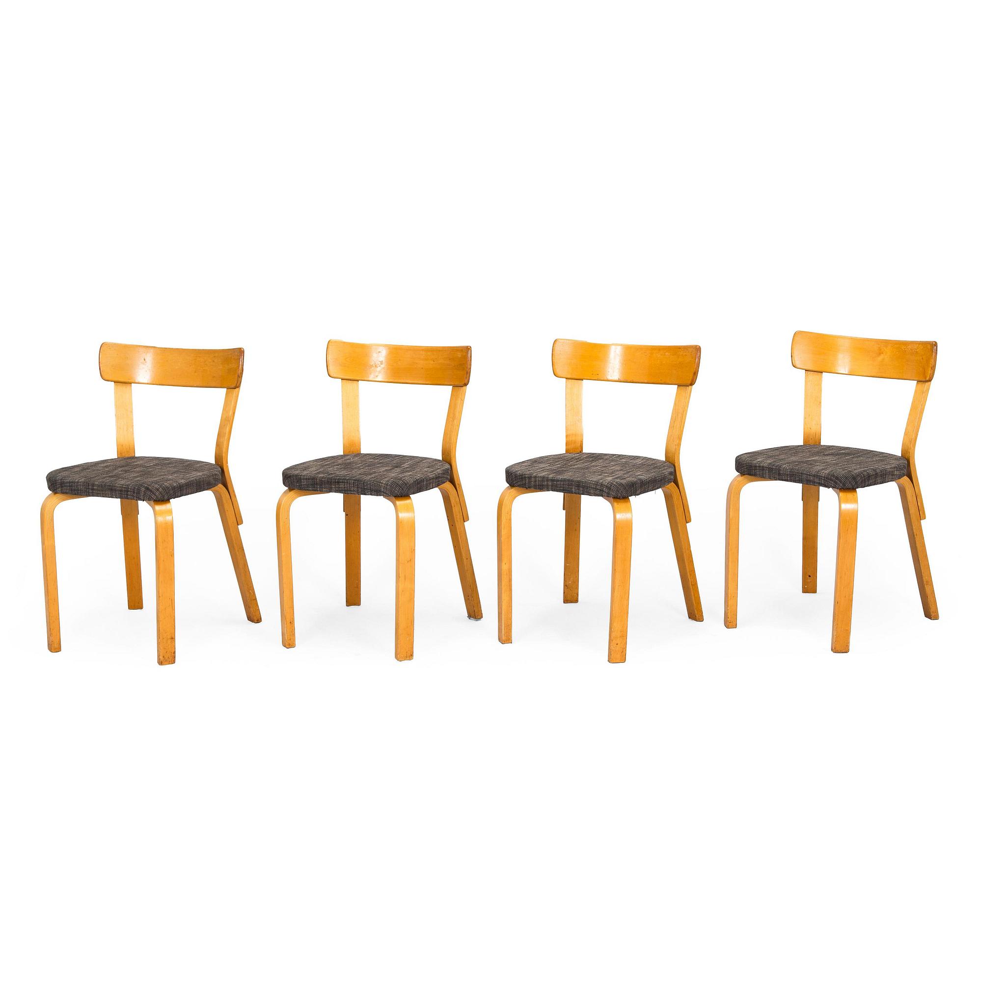 Alvar Aalto, Tuoleja, 4 kpl, malli 69, O.Y. Huonekalu- ja Rakennustyötehdas A.B., 1950-luku.
