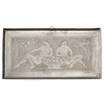 242. Anna Petrus, an engraved Swedish Grace pewter tray, Stockholm, early 1920's. this model was shown at The Paris Exhibition 1925.