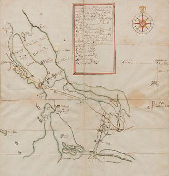 A MAP, handrawn and coloured, Wiborg dated 1653.