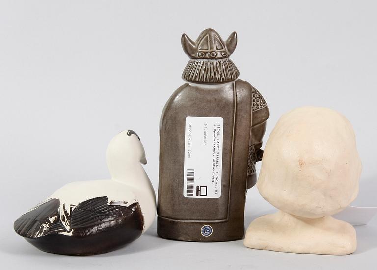 PARTI KERAMIK, 3 delar. Bl a Upsala-Ekeby, Gustavsberg.