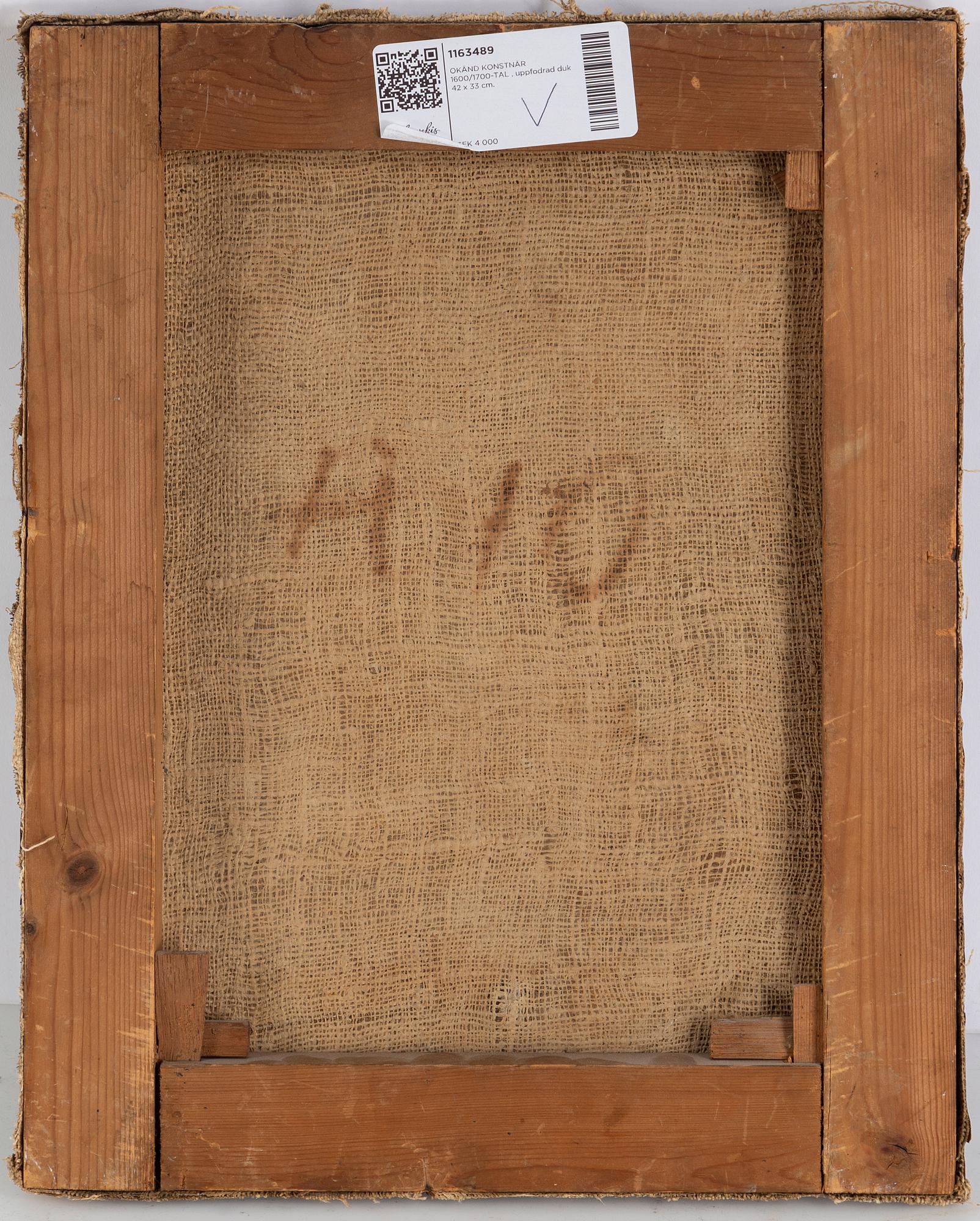 UKNOWN ARTIST 17TH/18TH CENTURY. Relined canvas 42 x 33 cm.