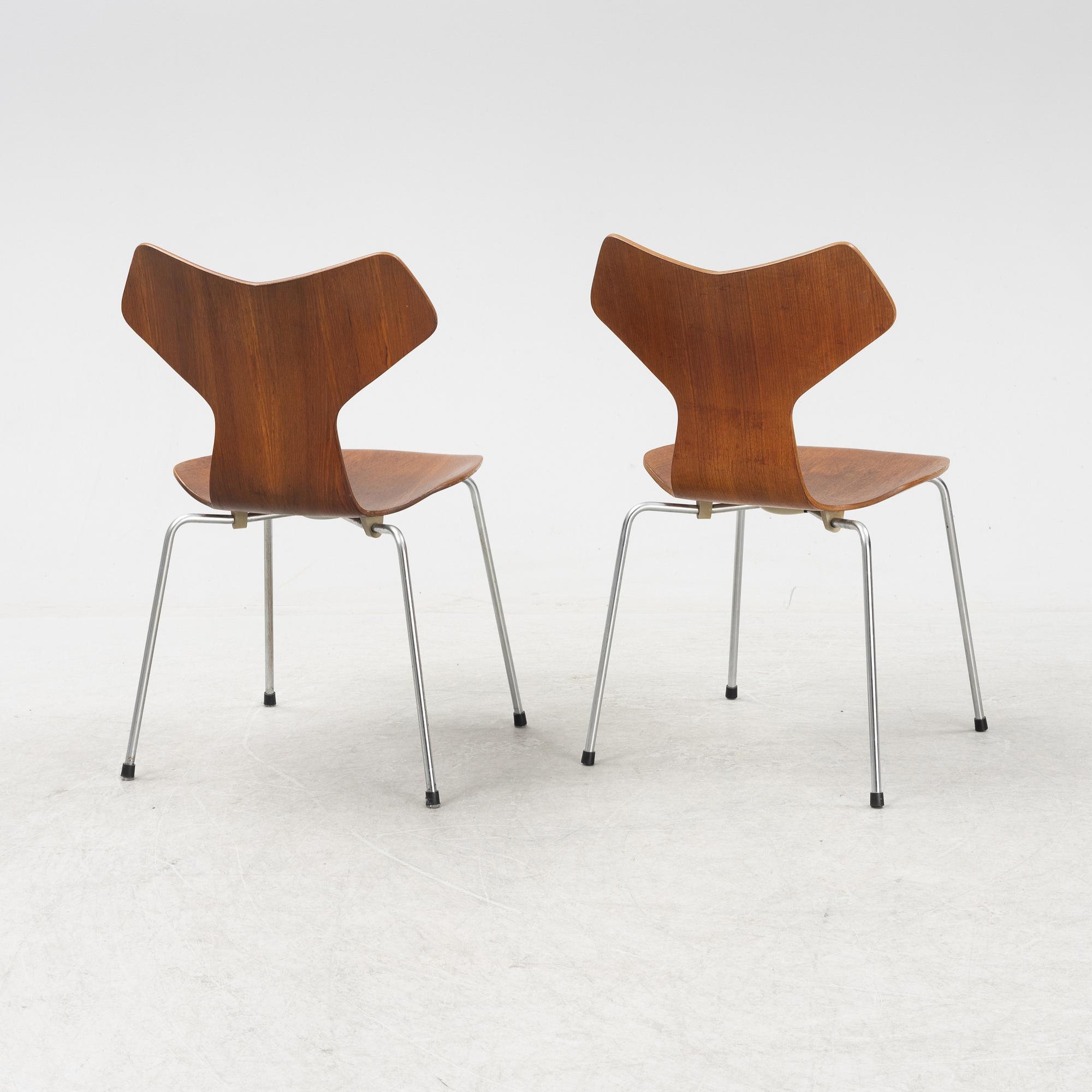 Arne Jacobsen, a set of five 'Grand Prix' teak chairs, Fritz Hansen, Denmark.