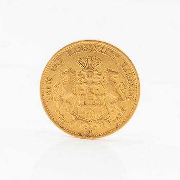 Gold coin 20 marks German Empire (Hamburg) 1897.