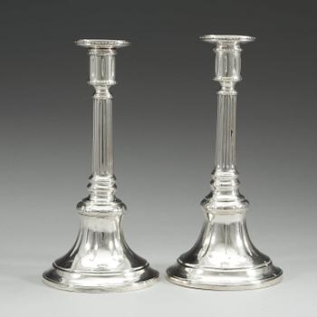 A pair of Swedish 18th century silver candlesticks, makers mark of Carl Fahlberg, Uppsala 1784-1786.