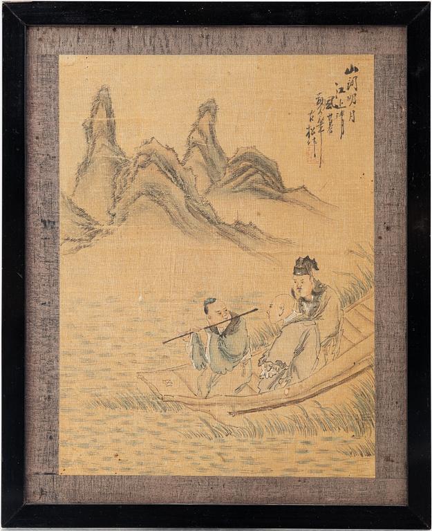 Unidentified artist, Travellers on the river, first part of the 20th century.