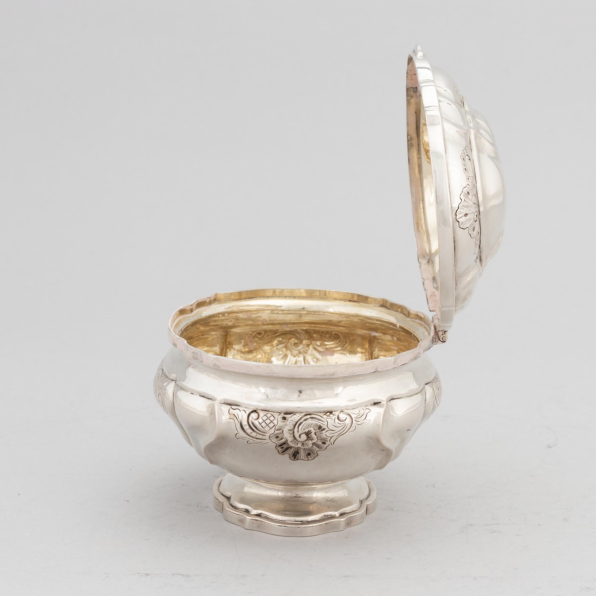 A silver sugarbox by Clement, Copenhagen 1880.