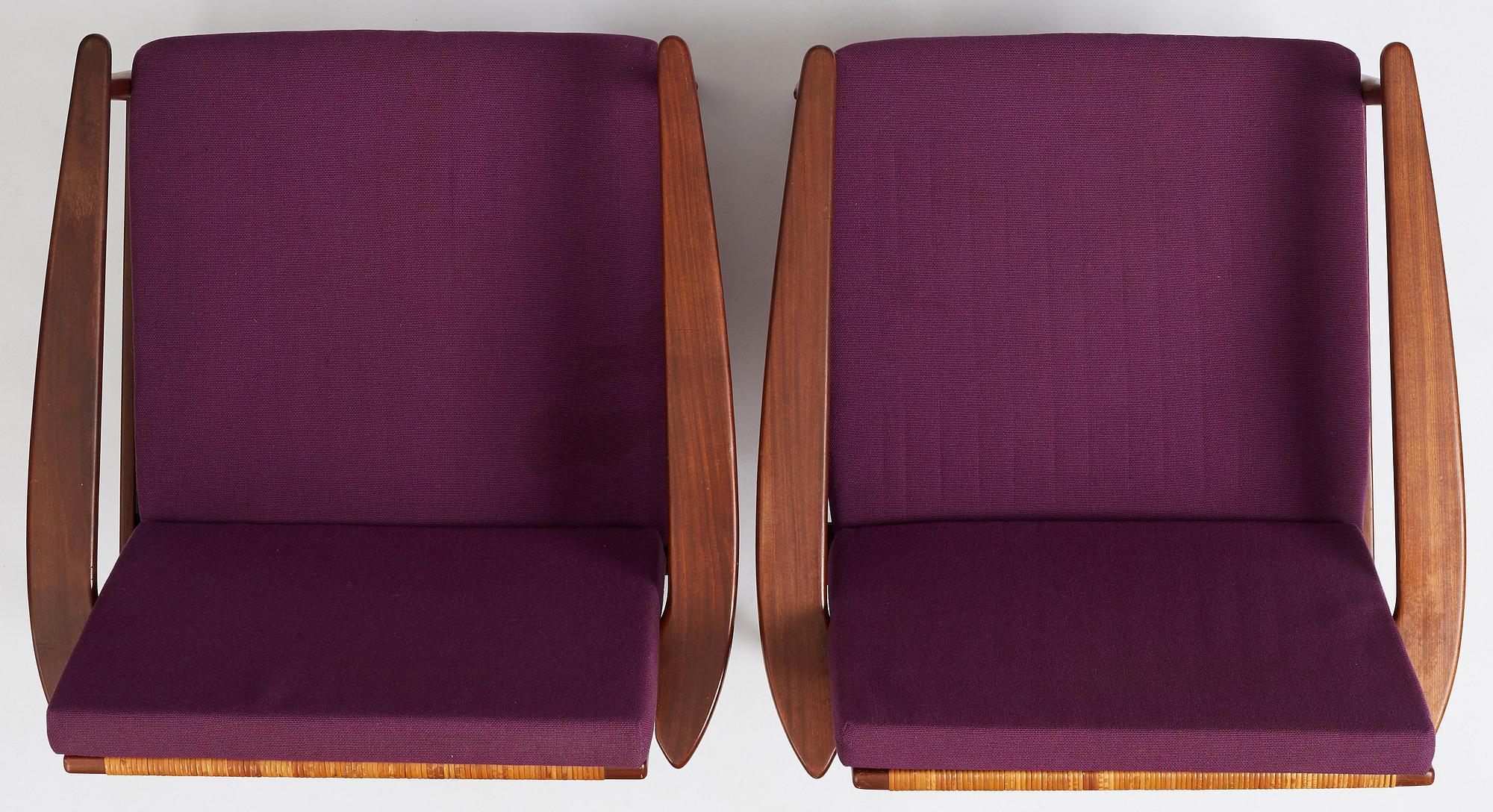 Hans Olsen, a pair of model '519' easy chairs, Juul Kristensen, Denmark, 1950's.