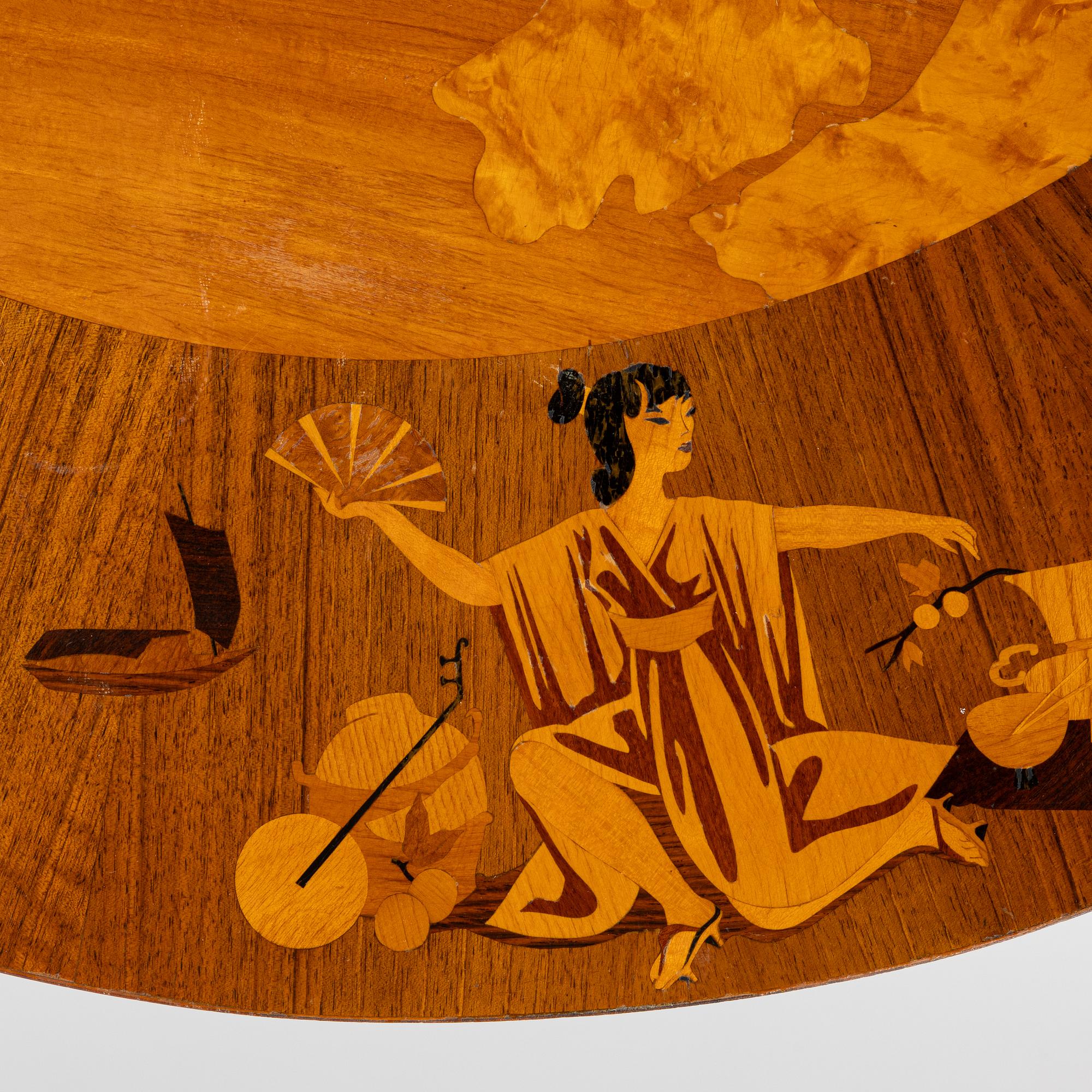 Soffbord, troligen Birger Ekman, Mjölby Intarsia, 1940-tal.