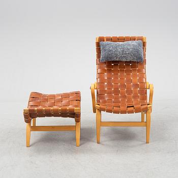 Bruno Mathsson, fåtölj med fotpall, "Pernilla", Firma Karl Mathsson, daterad 1962.