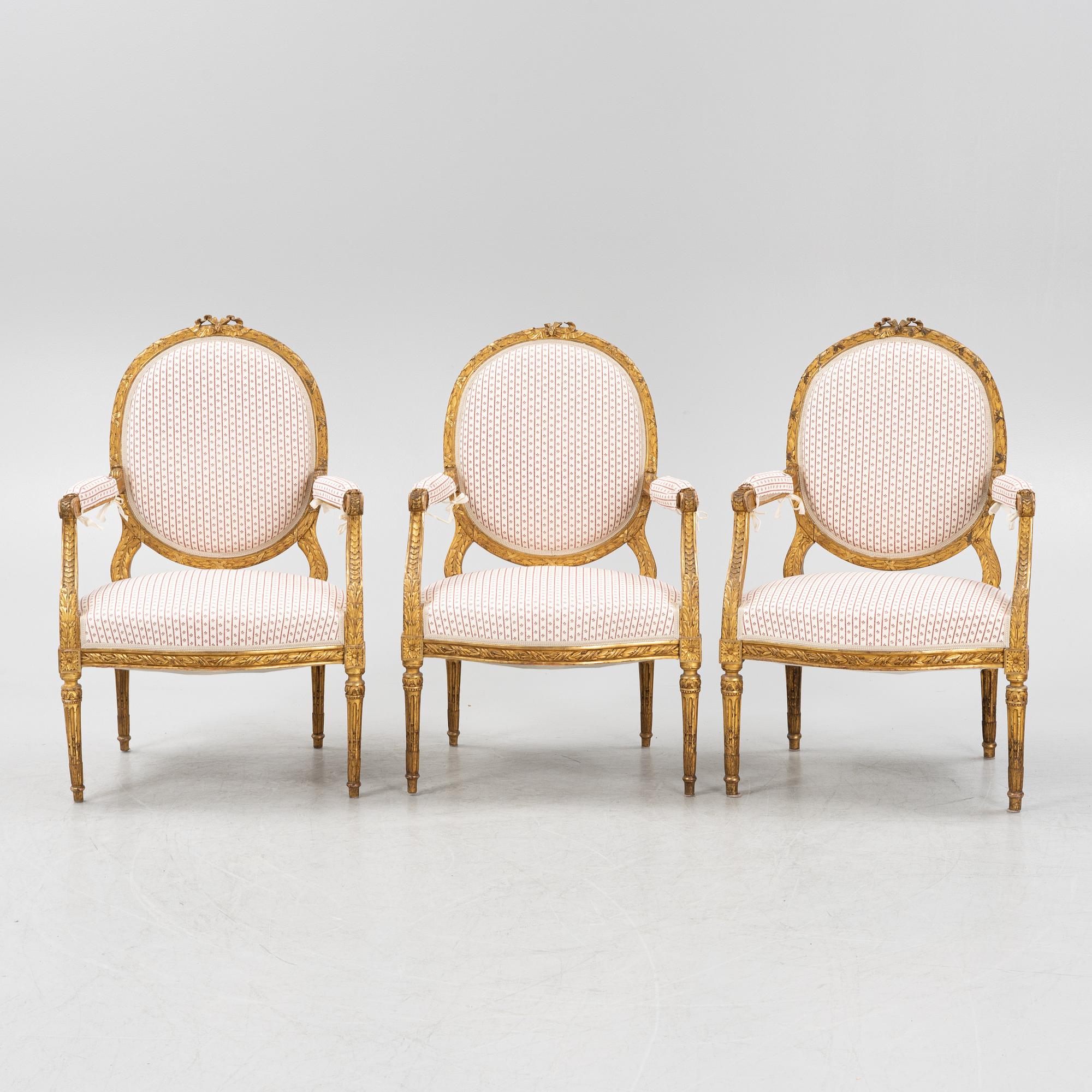 A set of four Louis XVI style furniture, late 19th century.