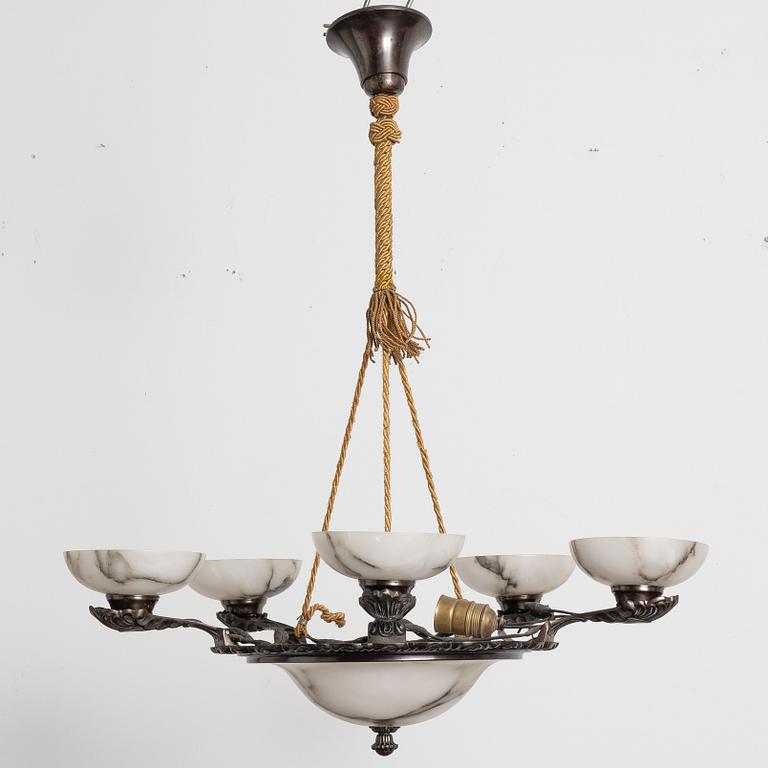 A alabaster ceiling lamp, 1920s.