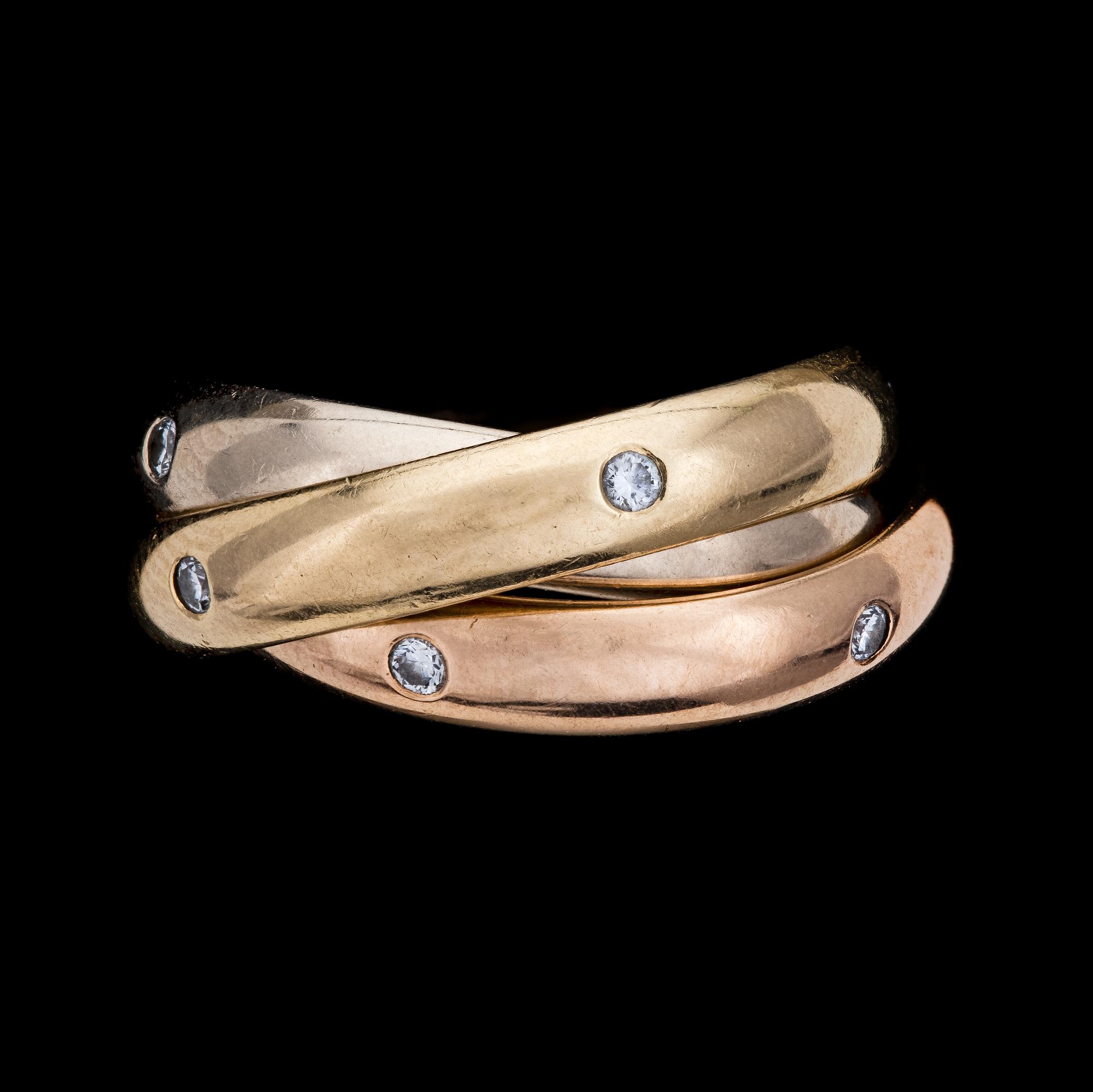 RING, Cartier, "Trinity", guld i tre färger med briljantslipade diamanter, 1999.