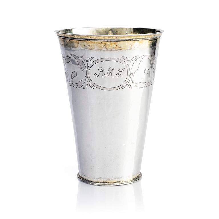 A Swedish late 17th century parcel-gilt silver beaker, mark of Christopher Richter, Stockholm 1696.