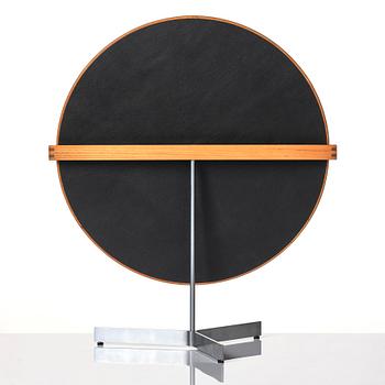 Uno & Östen Kristiansson, a model 406 teak and steel table mirror, Luxus, Vittsjö, Sweden 1960s, with original cardboard package.