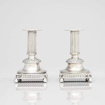 A pair of Swedish 18th century silver candlesticks, mark of Mikael Nyberg, Stockholm 1796.