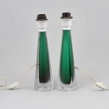 BORDSLAMPOR, ett par, glas, Kosta.