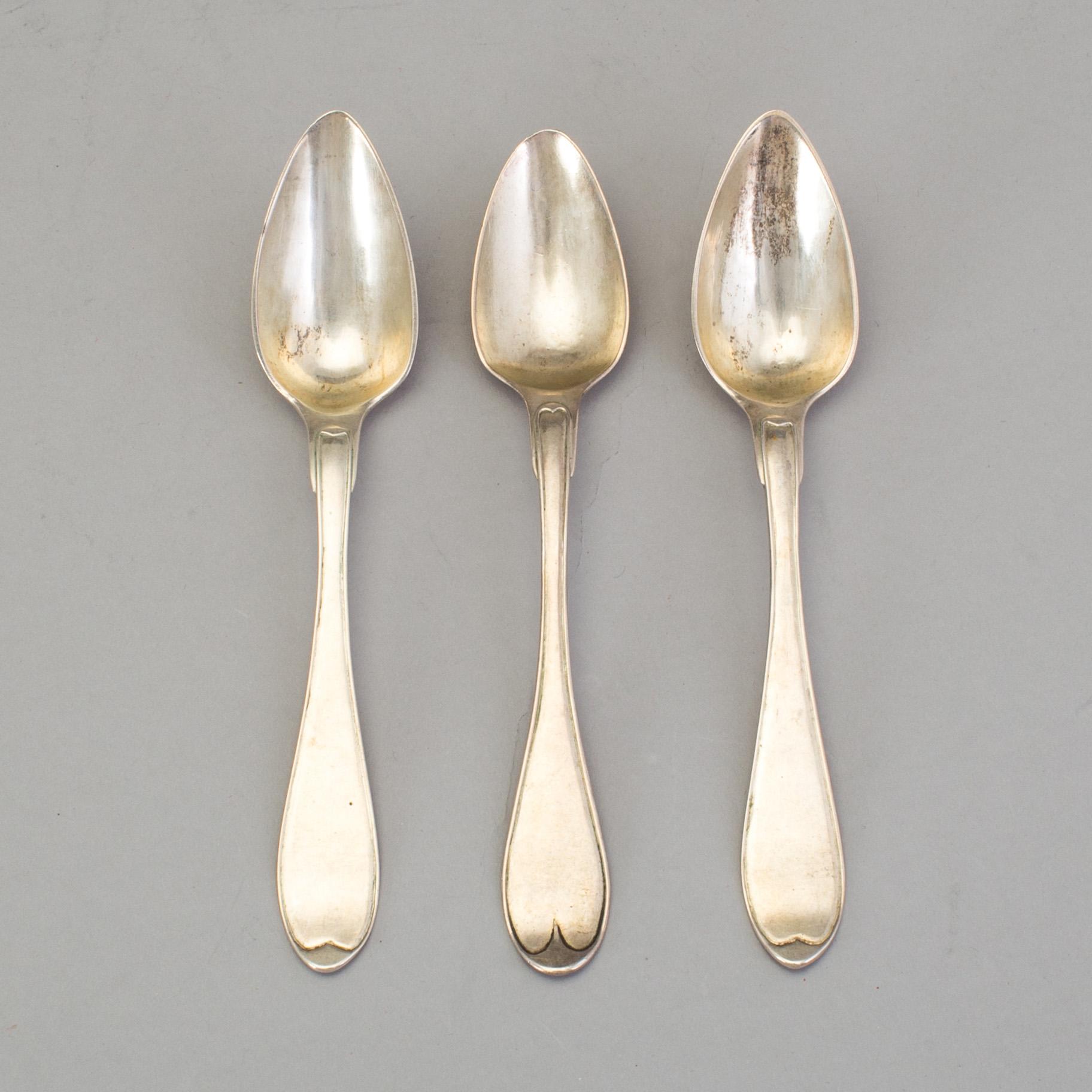 A set of six Swedish 19th century silver dinner-spoons, mark of Johan Carlssons widow, Norrkoping 1836.