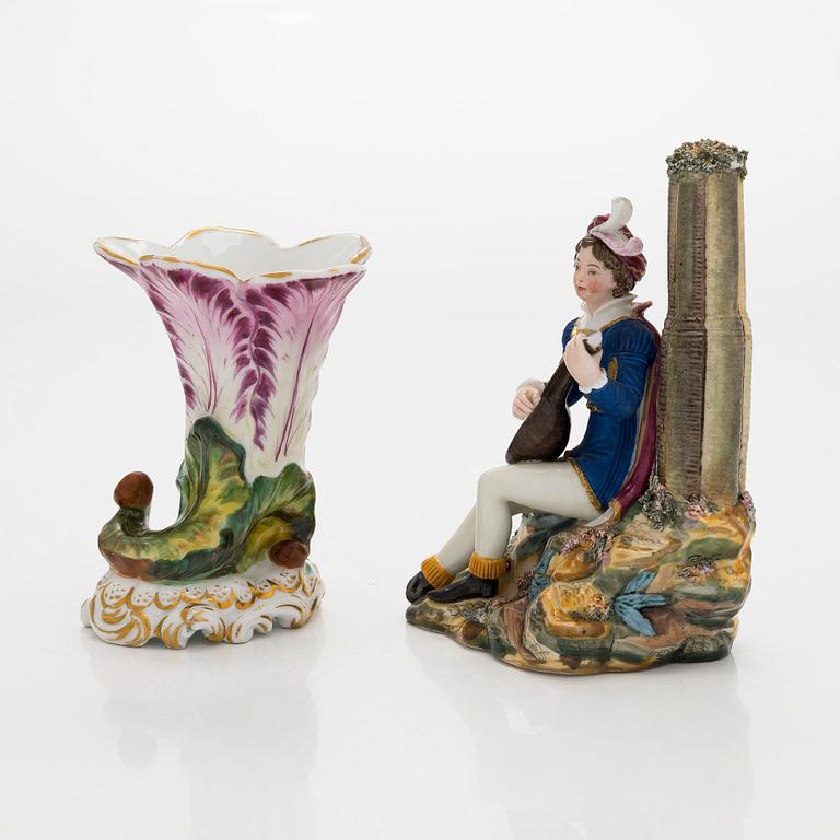A mid-19th century porcelain vase, Miklashevskij porcelain factory, and a figurine, unknown manufacturer.