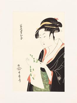 Kitagawa Utamaro, efter, färgträsnitt, 6st, Japan, 1900-talets andra hälft.
