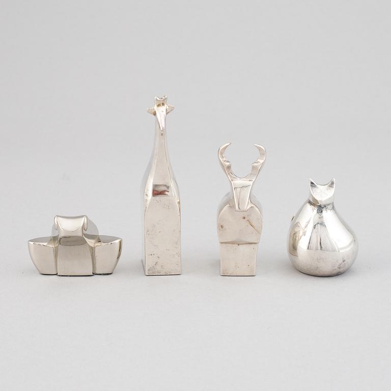 Gunnar Cyrén mfl, figuriner, 4 st, silverpläterad zink, Dansk Designs, Japan.