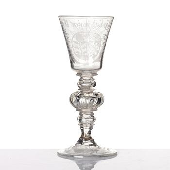 Pokal, glas. Troligen Kungsholms glasbruk, 1700-tal.