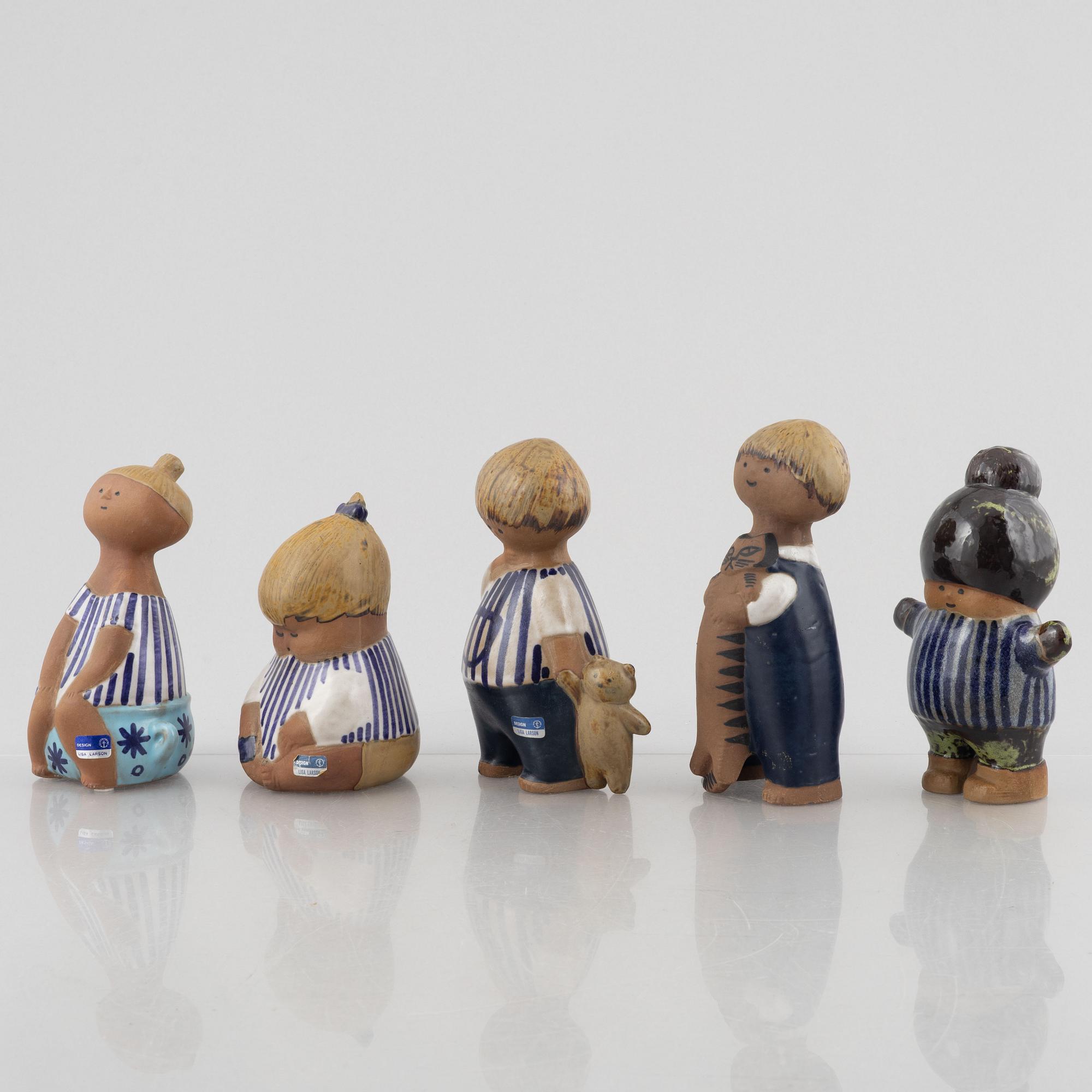 Lisa Larson, figuriner, 5 st, stengods, ur serien "Larsons ungar", Gustavsberg.