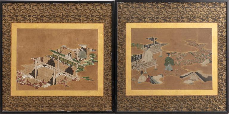 A set of two framed 'Kano School' paintings, Japan, circa 1900.