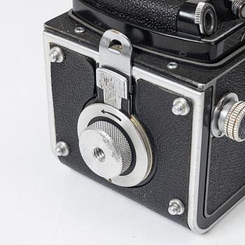 Mellanformatskamera, Rolleiflex, med väska och tillbehör, Franke & Heidecke, 1900-talets mitt, Tyskland.